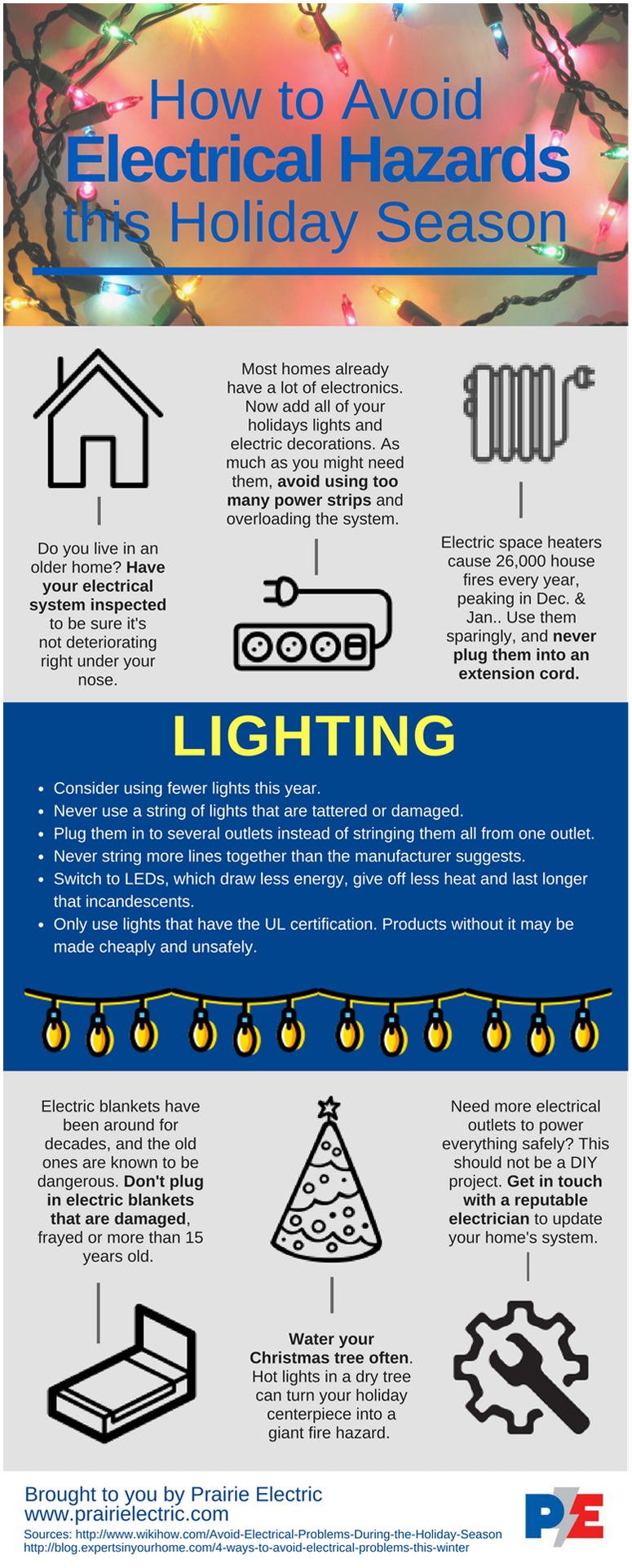 Prairie Electric infographic on how to avoid electrical hazards in winter